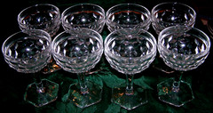8 American Fostoria Clear 4.75 Inch Tall Cordials w/Hexagon Base