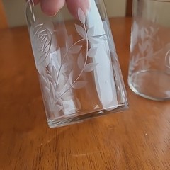 Vintage Cut Engraved ROSES Glass Verithin Thin 4″ Tumbler Elegant LOT 2