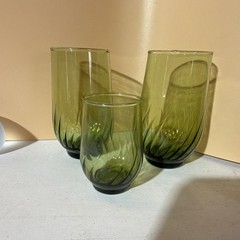 Green Swirl Glass Tumbler Glasses Set of 3 Drinking Tumblers