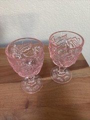 Pair of 2 Vintage Pink Madonna Inn 5” Wine Goblets Wild Rose Fenton LG Wright