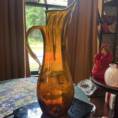 Vintage Retro 17″ Amber Glass Pitcher Mid Century Modern Art Glass