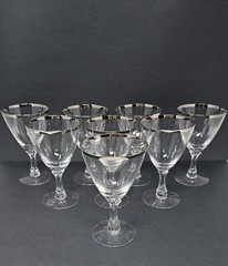 Set Of 8 Fostoria Wedding Ring Crystal 6-1/4″ Water Goblets With Platinum Trim