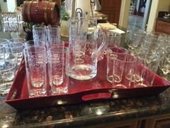 c.1950s Sasaki Crystal Bamboo Glassware Sets (6 sizes) & 48 oz. Pitcher