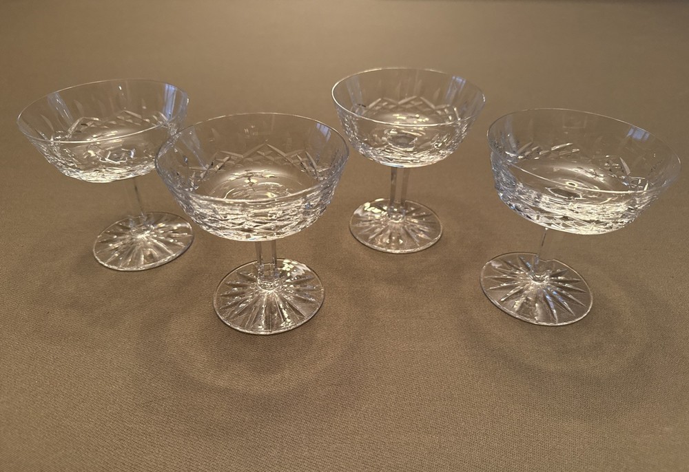 Set of 4 Waterford Crystal LISMORE Saucer Champagne/Tall Sherbet Glasses 4″ EUC