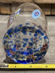 Murano Italy Lavrazione Milleflori 6 1/2 in Drink Glass Multicolor Blue Confetti