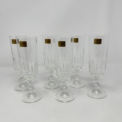 Vintage Luminarc Glass Champagne Flutes Footed Set of 6 Old Stock Clear NEW