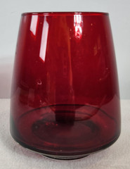 Vintage Red & Clear Glass Heavy Low Pedestal Stemless LARGE Wine Glass Barware