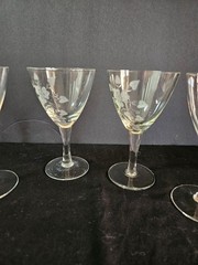 Toscany TOY26 Pattern 4 Wine Goblets Glasses Gray Cut Etched Floral 6″