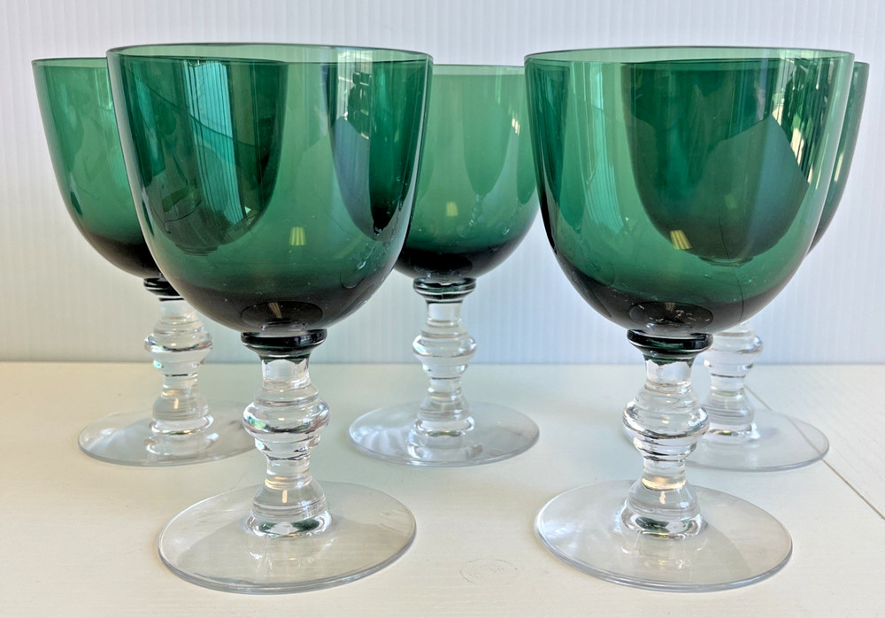 Vintage Tiffin-Franciscan Killarney Green Water Goblets Wine Glasses Set Of 5