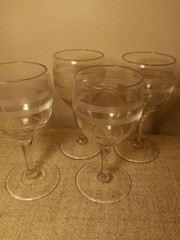 Vtg Clear Crystal Cordial Glasses, Stemmed, Etched Stripes, Set/4