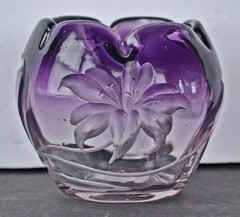 Moser Large Purple Lily Intaglio Rose Bowl