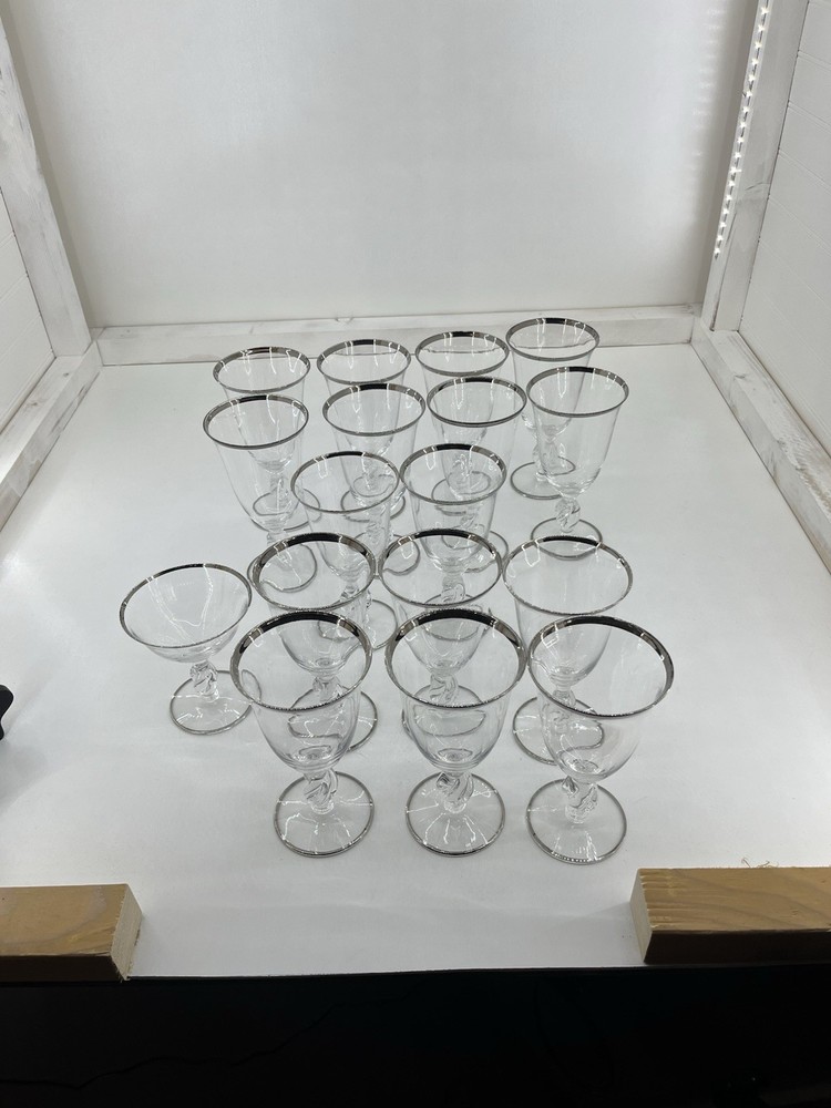 Vintage Imperial Glass Ohio Twist Clear Platinum Crystal Stemware Lot of 17