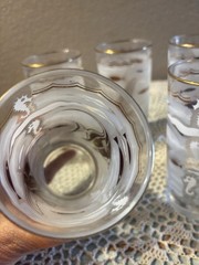 6 Libbey MARINE LIFE Glasses Fish Seahorse Gold Aqua 1950s MCM Cocktail