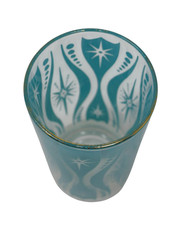 MCM Atomic Starburst Blue Teal Turquoise Highball Glasses with Original Carrier