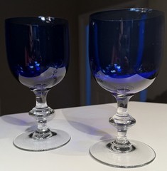Vtg Cobalt Blue – Set of 6 – 2 WaterWine Glasses, and 4 Cordial w/Clear Stem EUC