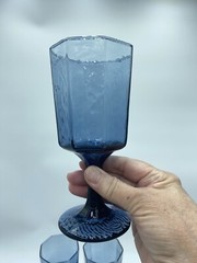 VINTAGE Blue Paneled Water Goblet Stemmed LIBBEY Facet Textured Drinking Glass