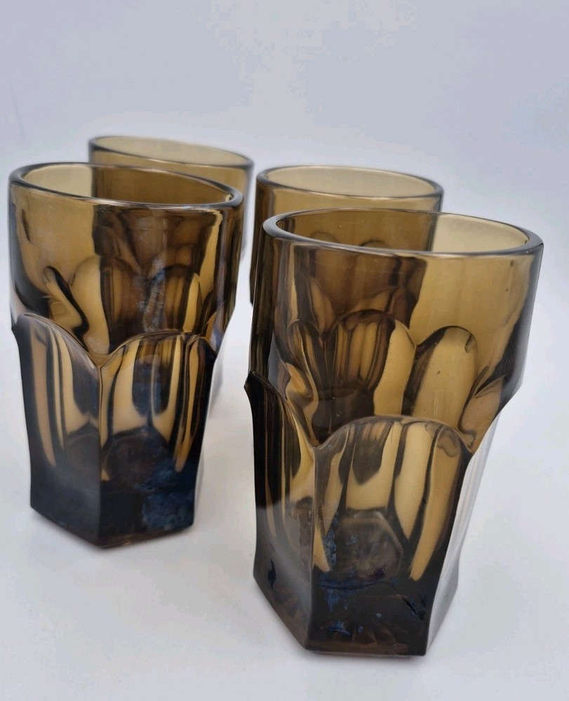 MCM Imperial Old Williamsburg Ohio Smokey Brown MCM Glassware lot of 4 vintage