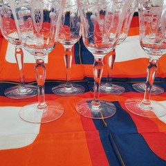 VTG Libbey Etched Stemmed Wine Glasses Set of 7 6in MCM Floral Goblets 2 3/4in