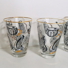 Vintage Libbey Curio Highball Glasses MCM Musical Instruments Set of 5
