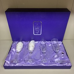 4 Vintage Edinburgh Crystal Tay Champagne Glasses Flutes Original Purple Box