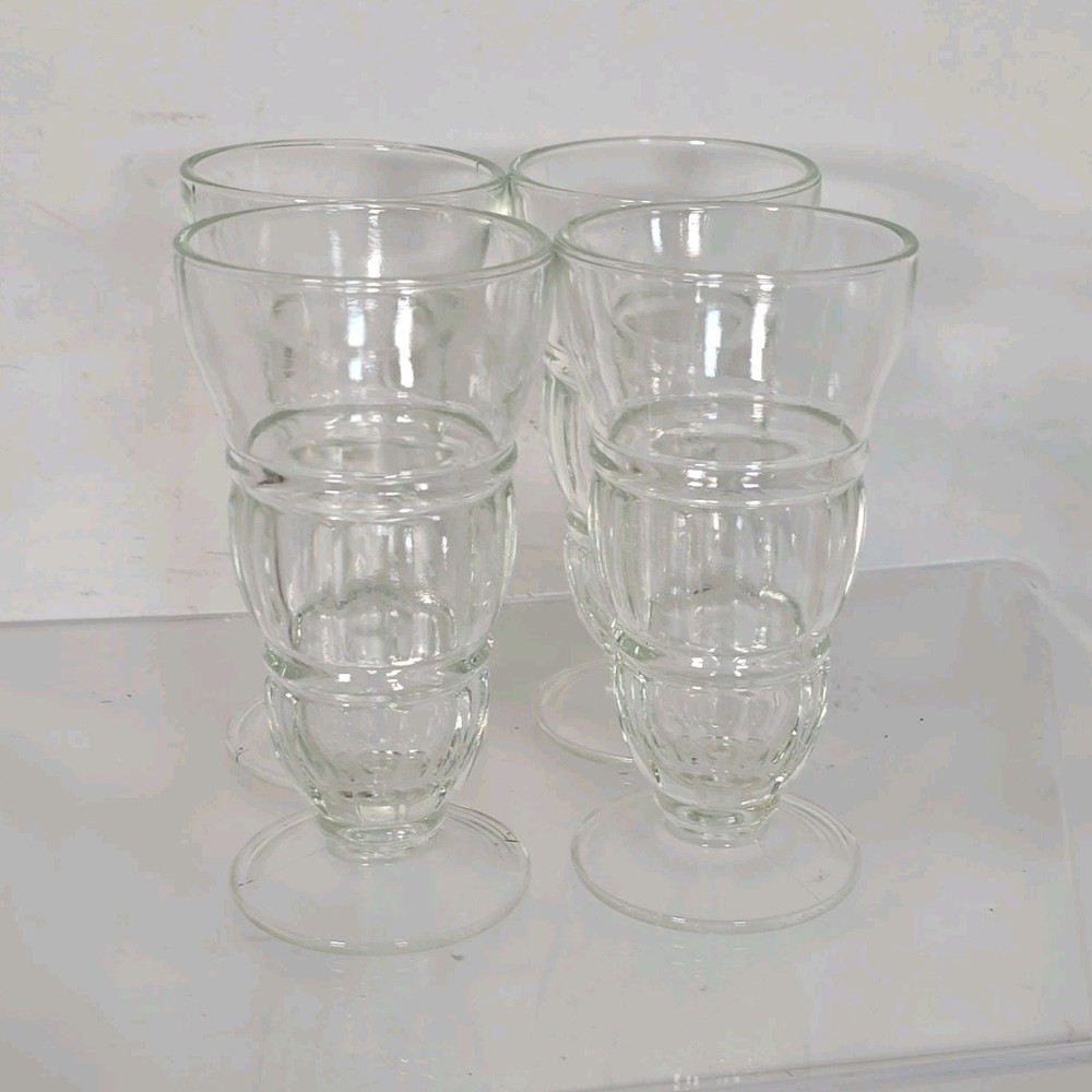 Clear Pressed Glass Goblet Set Ribbed Design Four-Piece