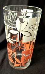 Glasses MCM VTG Tumblers set of 4 Orange Yellow White Leaf Pattern 12 oz