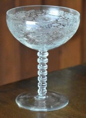 LOVELY TIFFIN NEEDLE ETCHED MULTIPLE FLORAL CHAMPAGNE SHERBETS W WAFER STEM HV 7