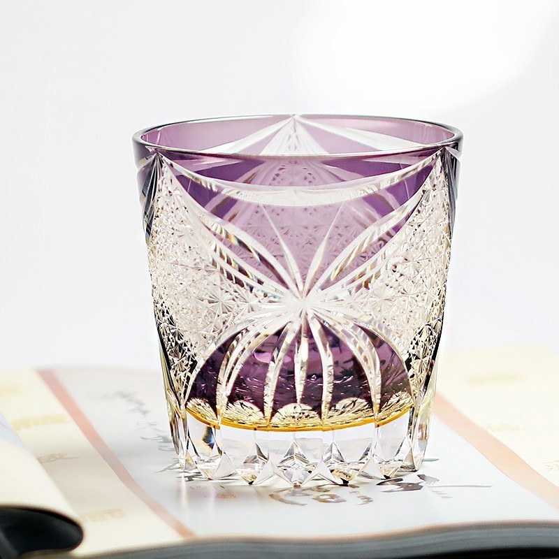 Hand-Cut Purple Butterfly Design Crystal Glass Whiskey Glass Tumbler 11oz Gift