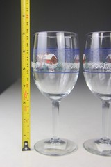 Set of 2 Libbey Glass Co Winter Village Country Snow Scene Water Goblets