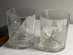 Beautiful Cerium Frosted Glasses Set Of 2 Glows Blue Vintage