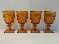 Indiana Glass Amber Mount Vernon Goblet Drinking Glass 4pc Set 1968-87 USA 10oz