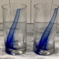 Libbey Impressions Cobalt Blue Ribbon Tumblers, Set of 2, Swirl Dimpled Glasses