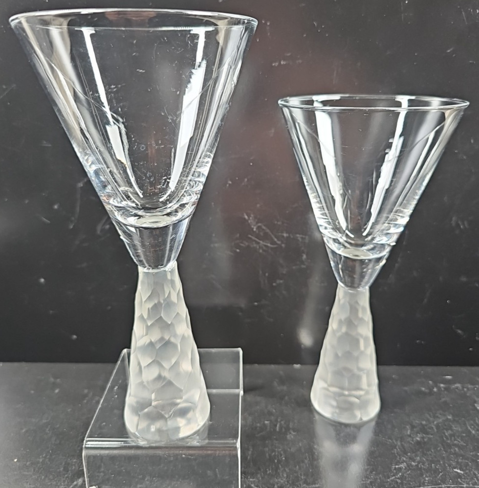 2) Artland Presscott Clear Wine Glasses Set Elegant Hex Frosted Stemware Bar Lot