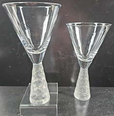 2) Artland Presscott Clear Wine Glasses Set Elegant Hex Frosted Stemware Bar Lot