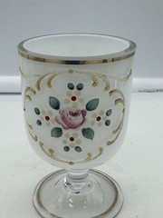 Bohemian Cased Glass Small Cup Cordial Hand Painted Flowers