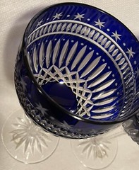 Cobalt Hungary Crystal Star Design 8.75” Wine Goblet Cut Stems Set Of 2 Unused