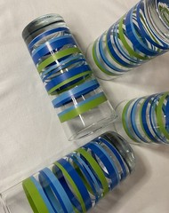 Vintage Water /Lemonade Glossy Green Striped Set of 4 Drinking Glasses Tumblers