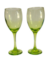 Stunning Chartreuse Green Color Vintage Pair of Wine Glasses 7.5» High