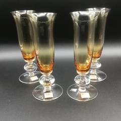 4 Vtg Mikasa glasses Amber Harvest Gold Champagne Flutes clear ball stem w Label
