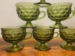 Set of 8 Vintage Indiana Whitehall Cubist Green Sherbert Glasses Cups 3-5/8”