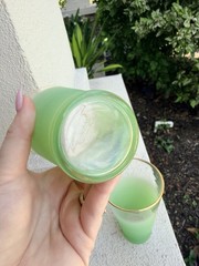 Vintage Blendo Green Ombre Frosted Tumblers Gold Rim MCM Glasses Set of 2
