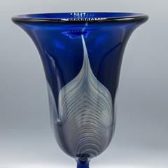 Steven Correia Pulled Feather Blue Iridescent Wine Water Goblet Glass 9 7/8″H