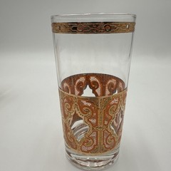 MCM Signed Culver 6 High Ball Glasses Orange 22K Gold Scroll
