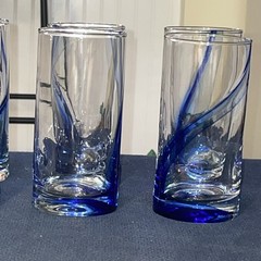 Set of 6 LIBBEY Blue Ribbon Swirl Coolers Drinking Glasses 16 oz.
