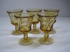 Vintage Amber Swirl Stem Glasses Set of 10 Goblets Water Wine Mid Century Modern