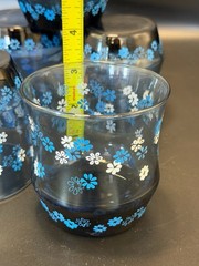 Set of 5 Vintage 1970s Libbey Blue Daisy Strawflower Glass Tumblers Juice Glass