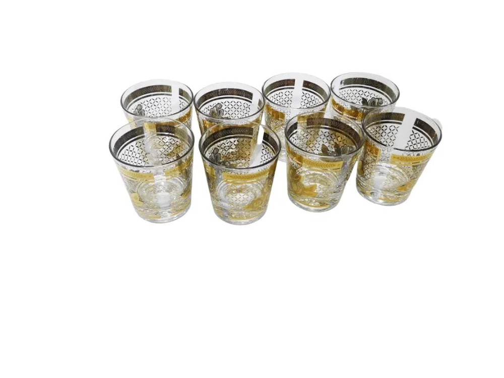 Set of 8 Vintage MCM Starlyte cocktail glasses S7T6 Lattice with Floral Pattern