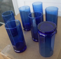 Vintage Anchor Hocking 10 Panel Cobalt Blue Essex Ice Tea Glass 6.5 X 3 Inches