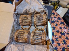 Set Of 4 Vtg Juice Glasses With Rattan Holders 4″