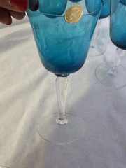 7 Vtg Cocktail Glasses Blue With Clear Stem made in Italy 5″